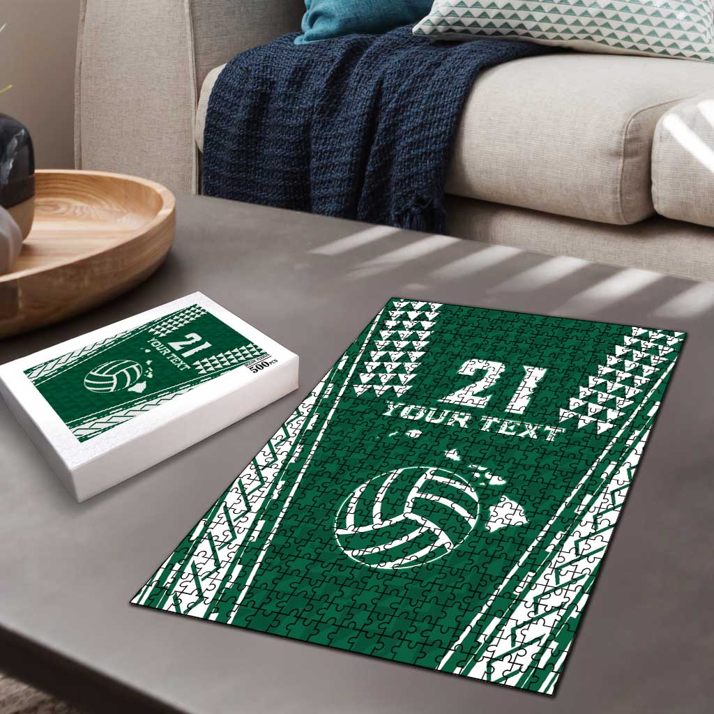 Polynesian Hawaii Volleyball Custom Puzzle Green Kakau with Map Motif - Polynesian Pride