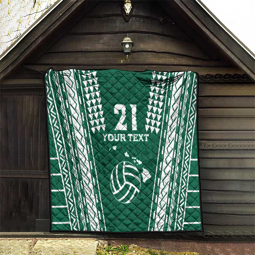Polynesian Hawaii Volleyball Custom Quilt Green Kakau with Map Motif