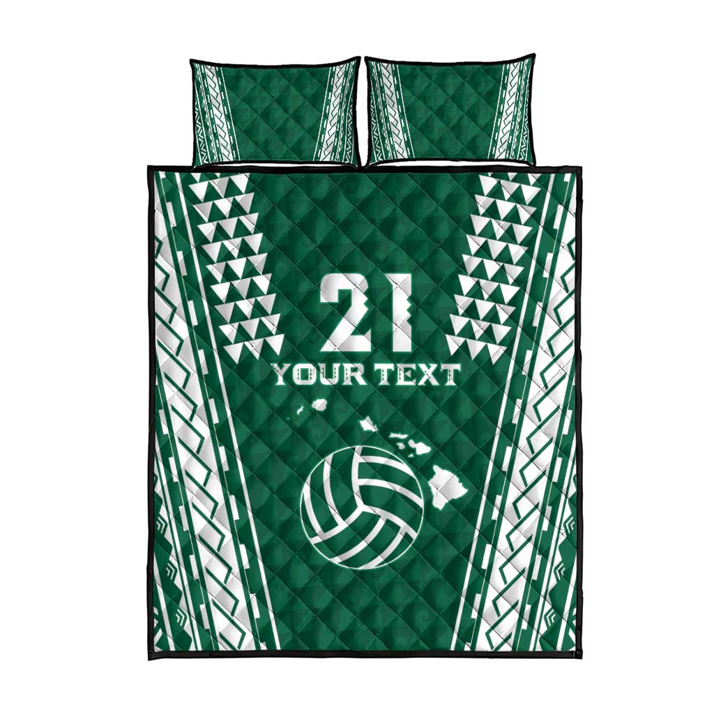 Polynesian Hawaii Volleyball Custom Quilt Bed Set Green Kakau with Map Motif
