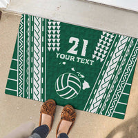 Polynesian Hawaii Volleyball Custom Rubber Doormat Green Kakau with Map Motif