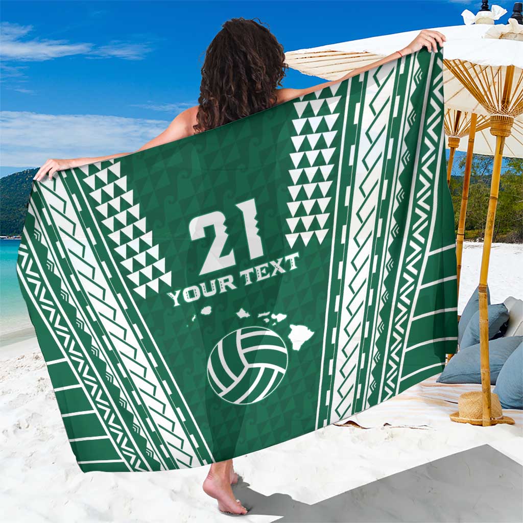 Polynesian Hawaii Volleyball Custom Sarong Green Kakau with Map Motif LT9 One Size 44 x 66 inches Green - Polynesian Pride