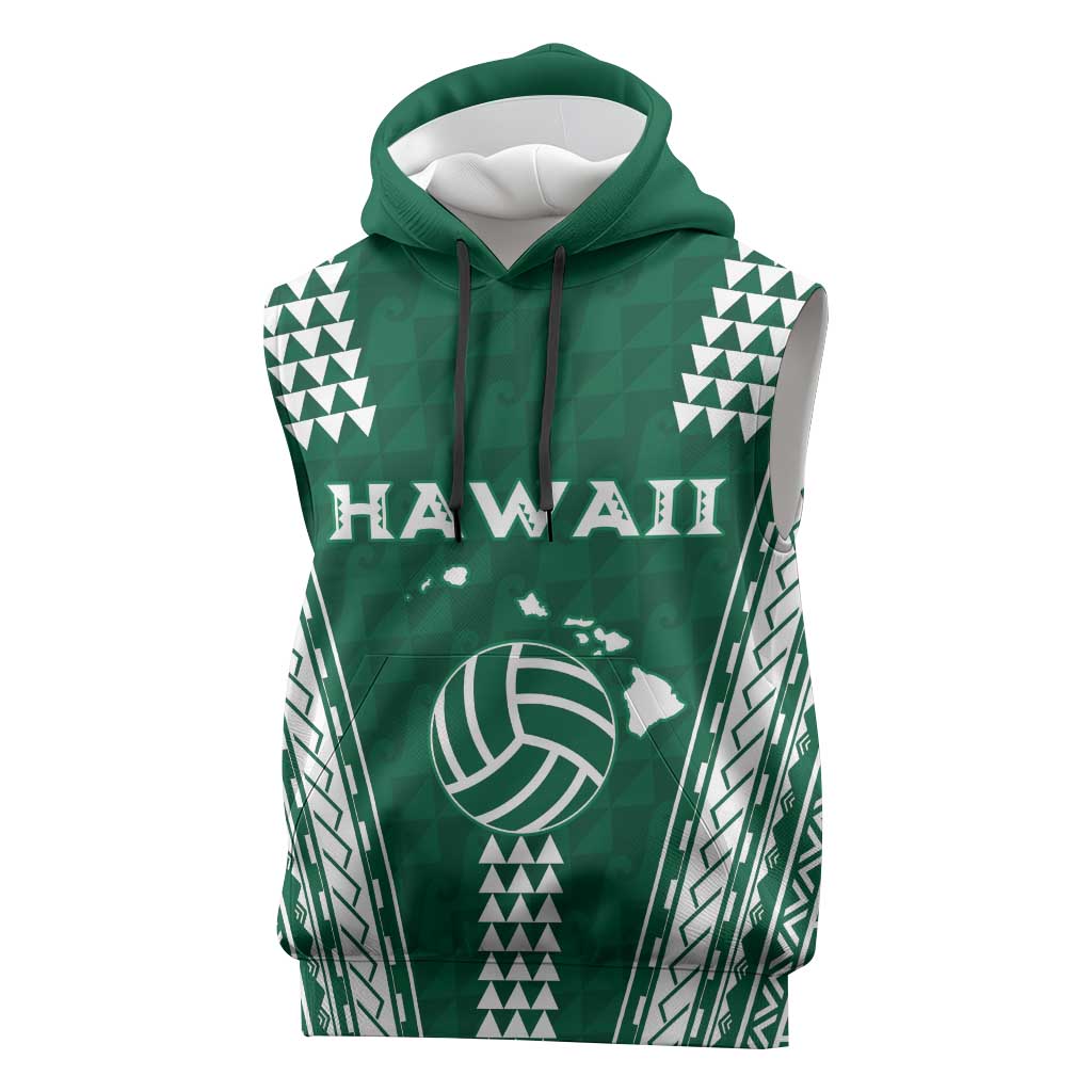 Polynesian Hawaii Volleyball Custom Sleeveless Hoodie Green Kakau with Map Motif LT9 Green - Polynesian Pride