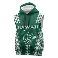 Polynesian Hawaii Volleyball Custom Sleeveless Hoodie Green Kakau with Map Motif LT9 Green - Polynesian Pride