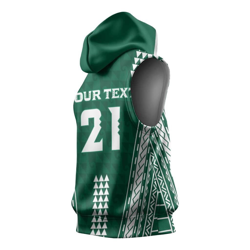 Polynesian Hawaii Volleyball Custom Sleeveless Hoodie Green Kakau with Map Motif LT9 - Polynesian Pride
