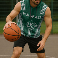 Polynesian Hawaii Volleyball Custom Sleeveless Hoodie Green Kakau with Map Motif LT9 - Polynesian Pride