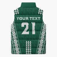 Polynesian Hawaii Volleyball Custom Sleeveless Puffer Jacket Green Kakau with Map Motif LT9 - Polynesian Pride