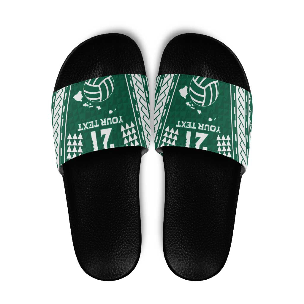 Polynesian Hawaii Volleyball Custom Slide Sandals Green Kakau with Map Motif LT9 Green - Polynesian Pride