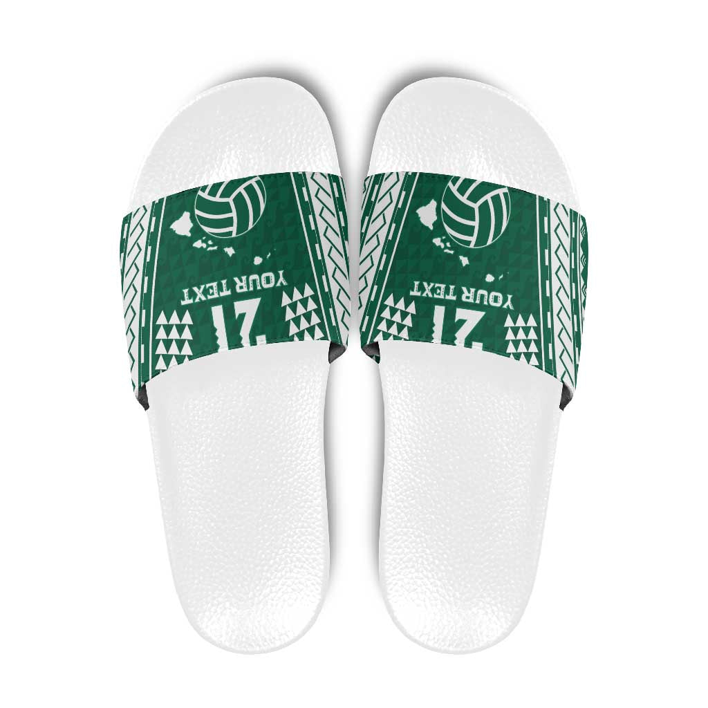 Polynesian Hawaii Volleyball Custom Slide Sandals Green Kakau with Map Motif - Polynesian Pride