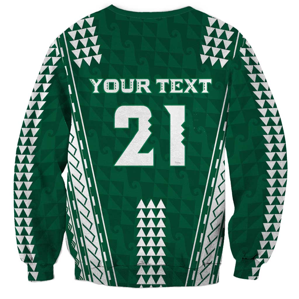 Polynesian Hawaii Volleyball Custom Sweatshirt Green Kakau with Map Motif