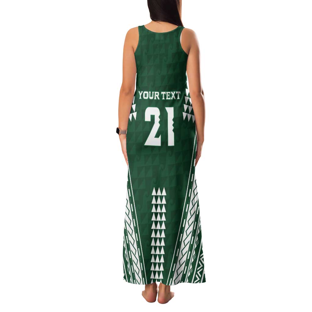 Polynesian Hawaii Volleyball Custom Tank Maxi Dress Green Kakau with Map Motif