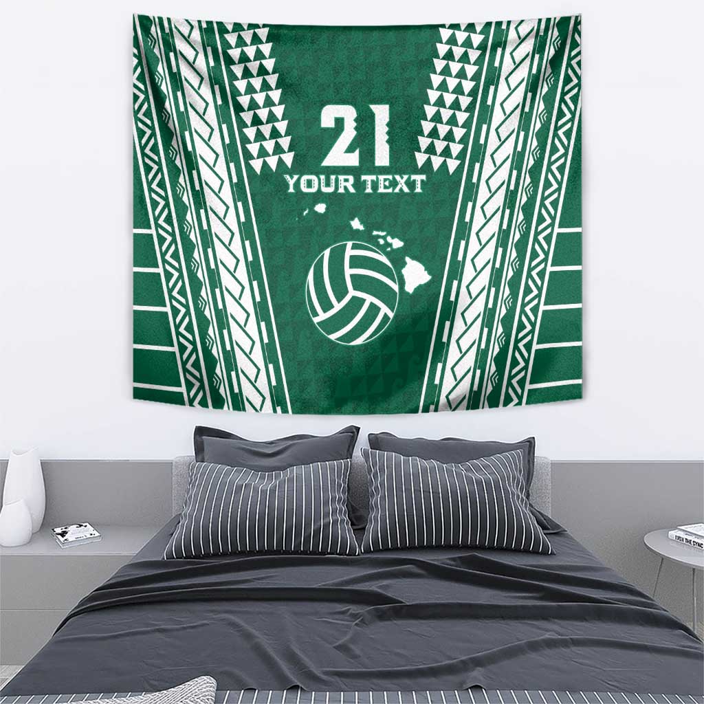 Polynesian Hawaii Volleyball Custom Tapestry Green Kakau with Map Motif