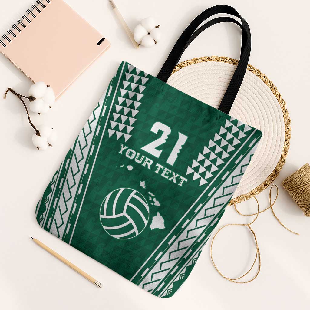 Polynesian Hawaii Volleyball Custom Tote Bag Green Kakau with Map Motif LT9 Black Strap One Size Green - Polynesian Pride