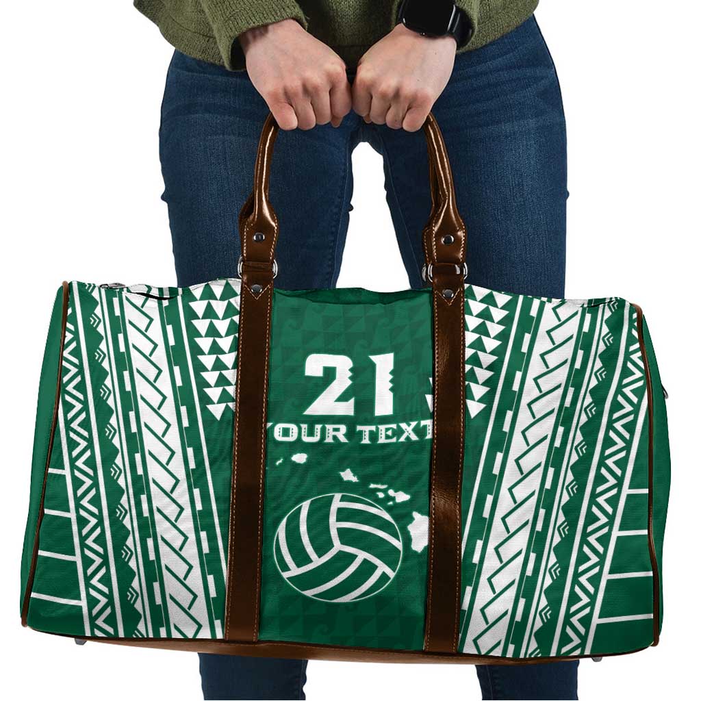 Polynesian Hawaii Volleyball Custom Travel Bag Green Kakau with Map Motif - Polynesian Pride