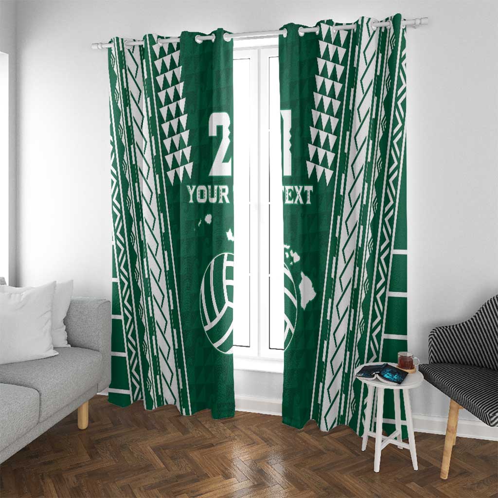 Polynesian Hawaii Volleyball Custom Window Curtain Green Kakau with Map Motif