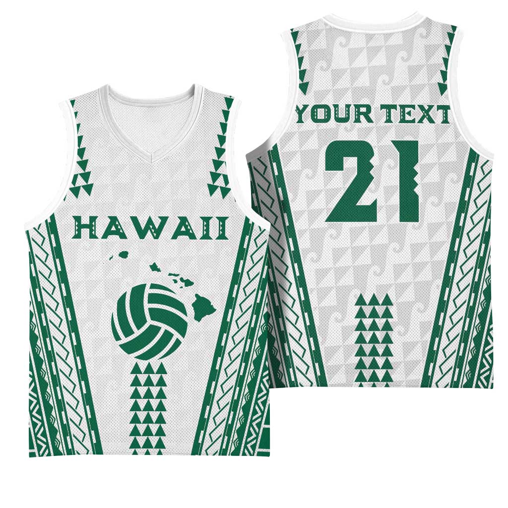 Polynesian Hawaii Volleyball Custom Basketball Jersey White Kakau with Map Motif - Polynesian Pride