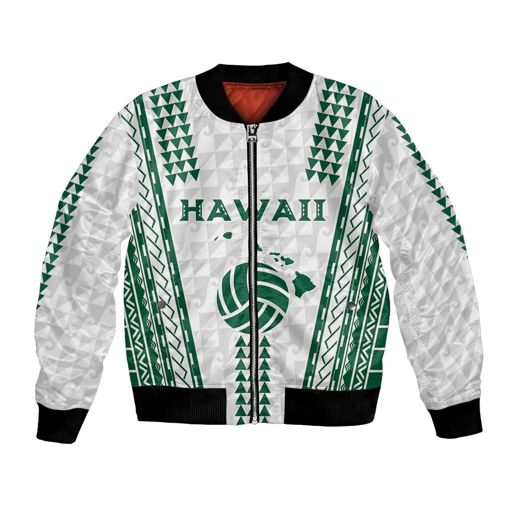 Polynesian Hawaii Volleyball Custom Bomber Jacket White Kakau with Map Motif LT9 Unisex White - Polynesian Pride