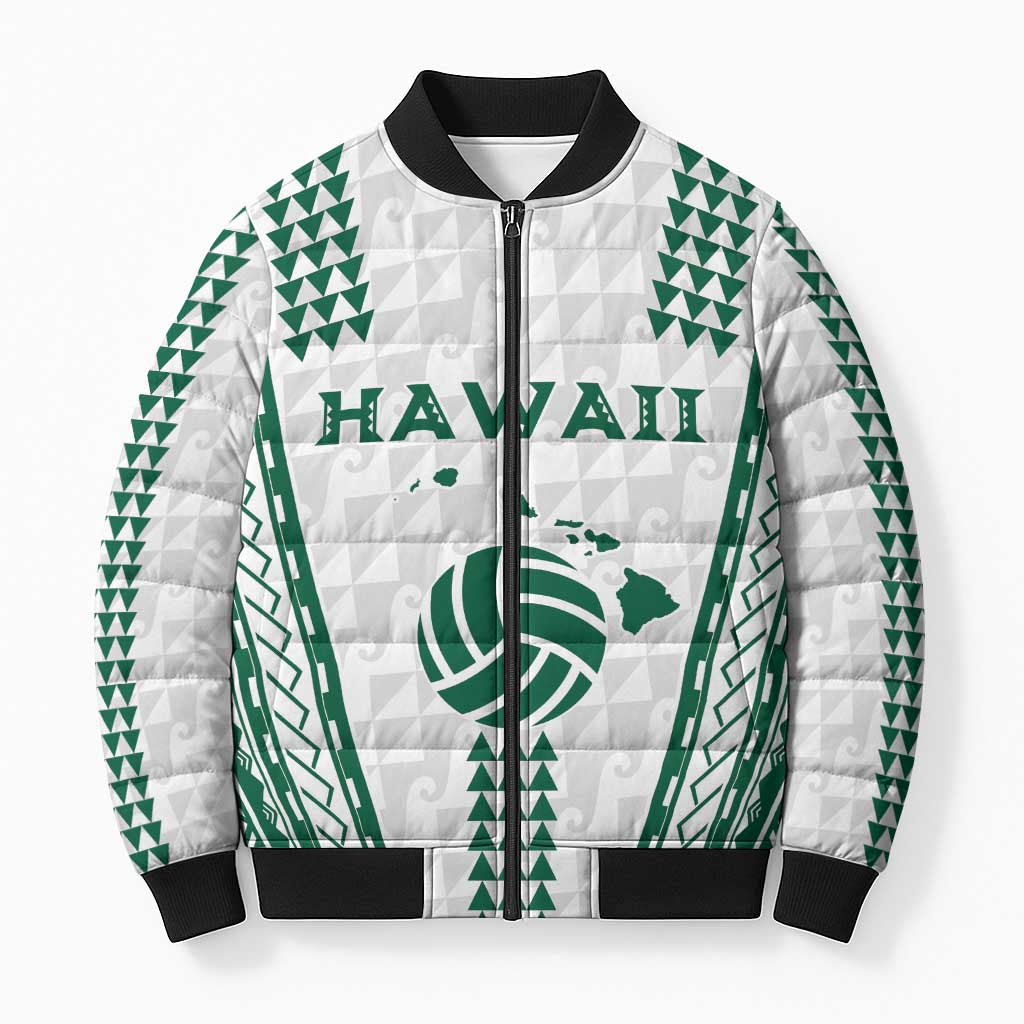 Polynesian Hawaii Volleyball Custom Bomber Puffer Jacket White Kakau with Map Motif - Polynesian Pride