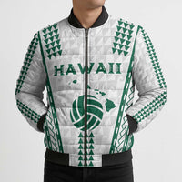 Polynesian Hawaii Volleyball Custom Bomber Puffer Jacket White Kakau with Map Motif - Polynesian Pride
