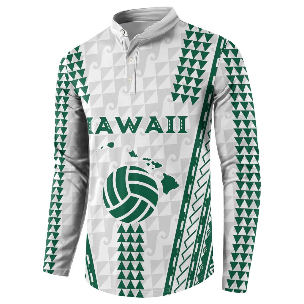 Polynesian Hawaii Volleyball Custom Button Sweatshirt White Kakau with Map Motif