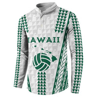 Polynesian Hawaii Volleyball Custom Button Sweatshirt White Kakau with Map Motif