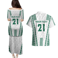 Polynesian Hawaii Volleyball Custom Couples Matching Puletasi and Hawaiian Shirt White Kakau with Map Motif