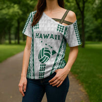 Polynesian Hawaii Volleyball Custom Cross Shoulder Shirt White Kakau with Map Motif - Polynesian Pride