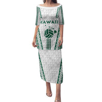 Polynesian Hawaii Volleyball Custom Family Matching Puletasi and Hawaiian Shirt White Kakau with Map Motif
