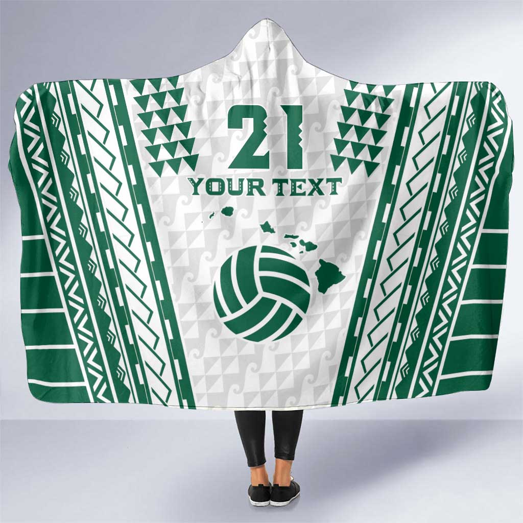 Polynesian Hawaii Volleyball Custom Hooded Blanket White Kakau with Map Motif LT9 One Size White - Polynesian Pride