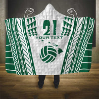 Polynesian Hawaii Volleyball Custom Hooded Blanket White Kakau with Map Motif