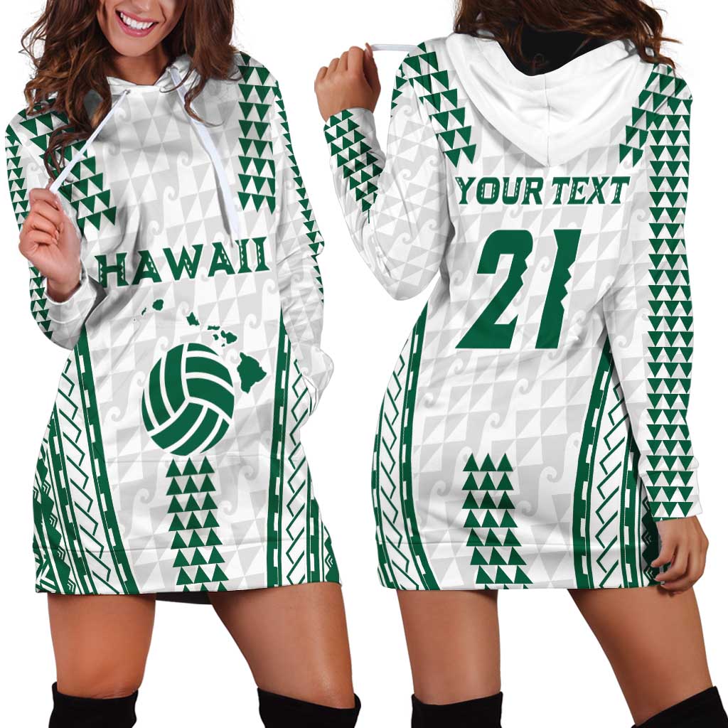 Polynesian Hawaii Volleyball Custom Hoodie Dress White Kakau with Map Motif