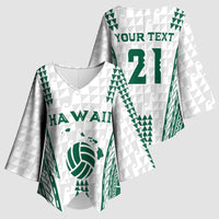 Polynesian Hawaii Volleyball Custom Kimono Sleeve Blouse White Kakau with Map Motif - Polynesian Pride