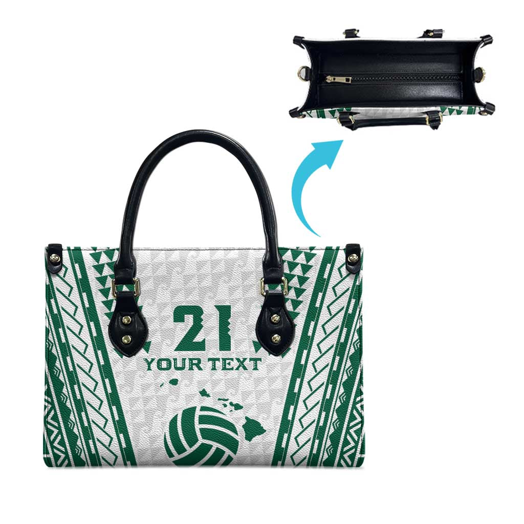 Polynesian Hawaii Volleyball Custom Leather Bag White Kakau with Map Motif - Polynesian Pride