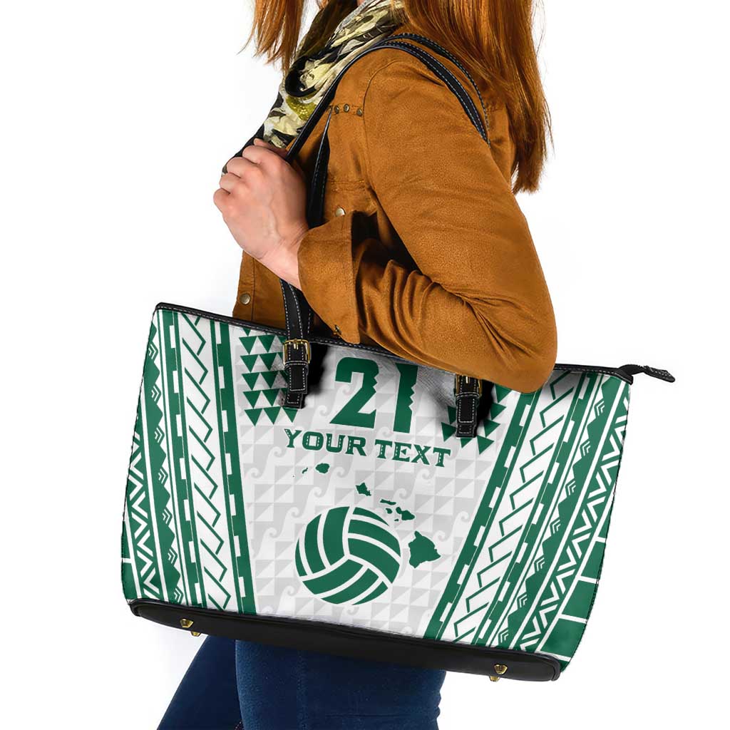 Polynesian Hawaii Volleyball Custom Leather Tote Bag White Kakau with Map Motif LT9 White - Polynesian Pride