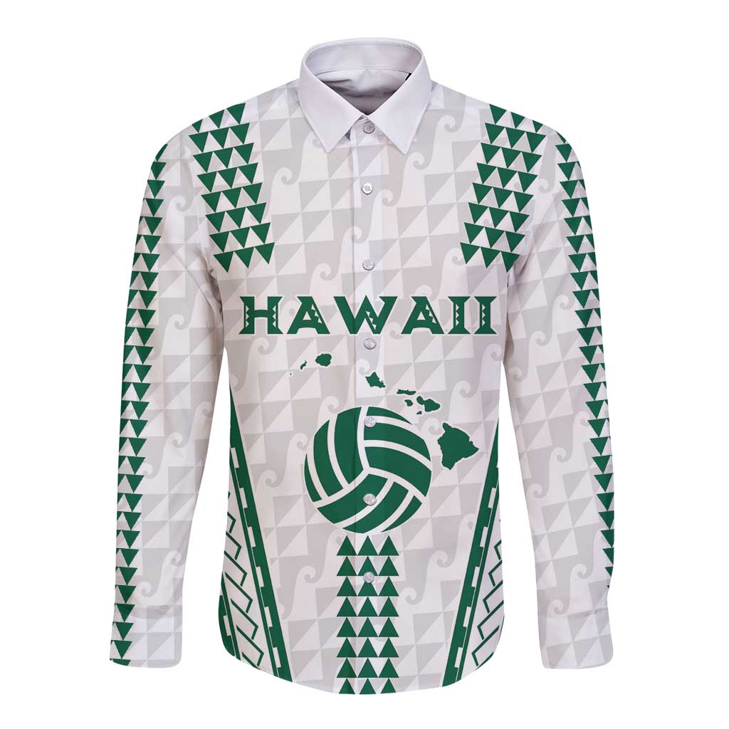 Polynesian Hawaii Volleyball Custom Long Sleeve Button Shirt White Kakau with Map Motif LT9 Unisex White - Polynesian Pride