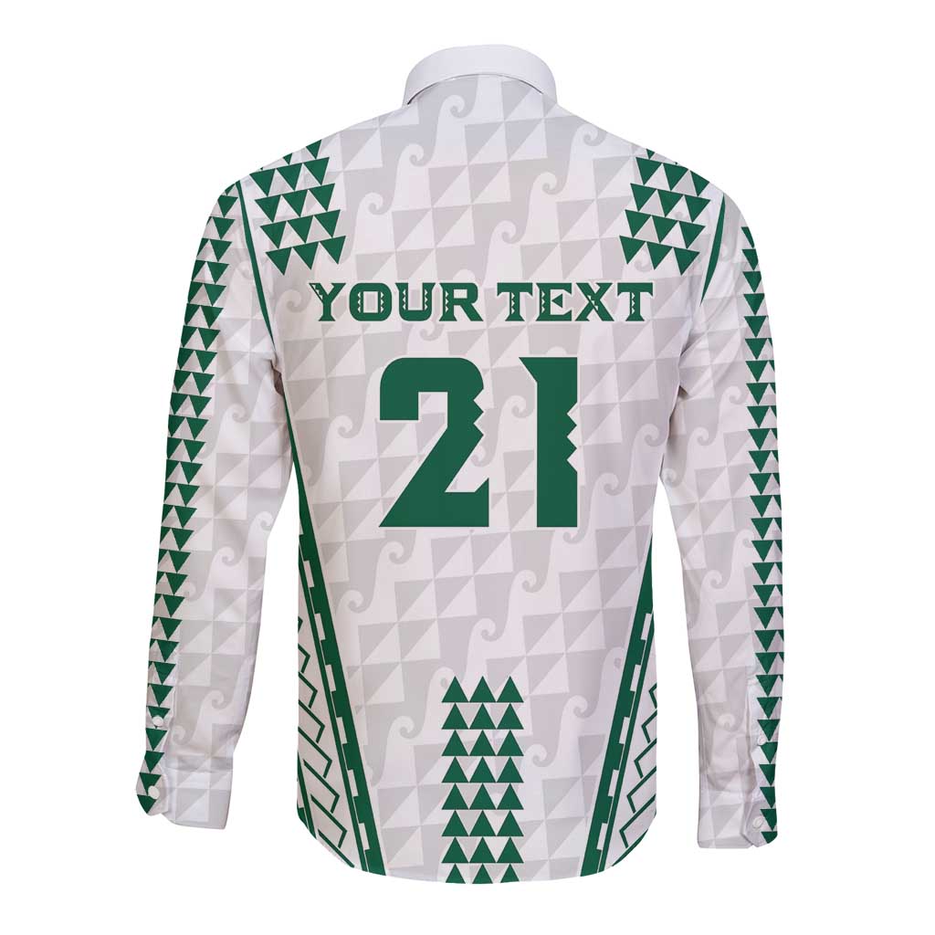 Polynesian Hawaii Volleyball Custom Long Sleeve Button Shirt White Kakau with Map Motif