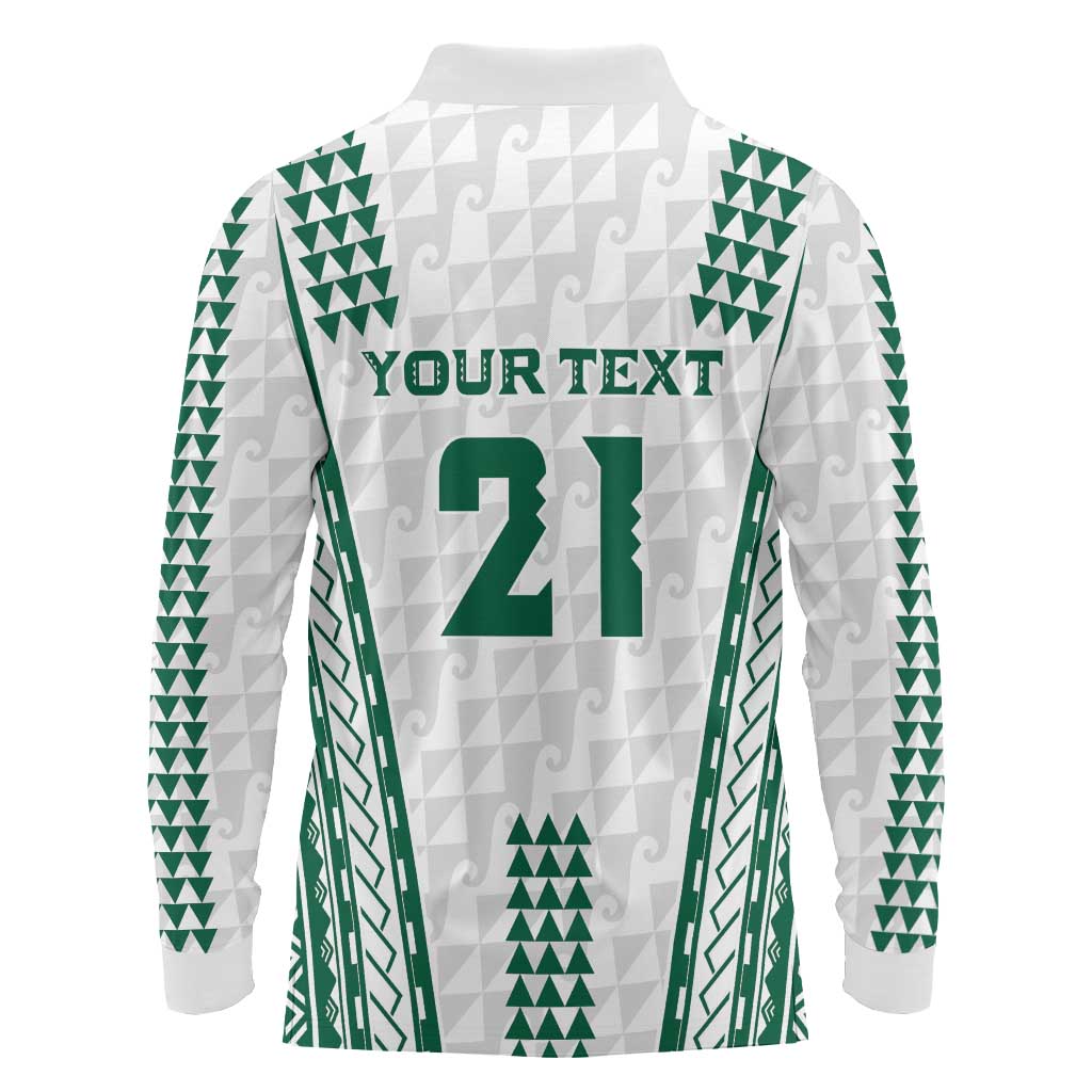 Polynesian Hawaii Volleyball Custom Long Sleeve Polo Shirt White Kakau with Map Motif