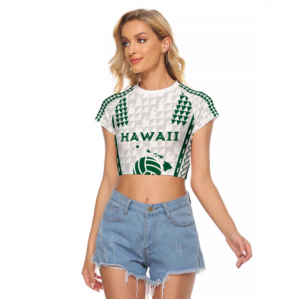 Polynesian Hawaii Volleyball Custom Raglan Cropped T Shirt White Kakau with Map Motif LT9 Female White - Polynesian Pride