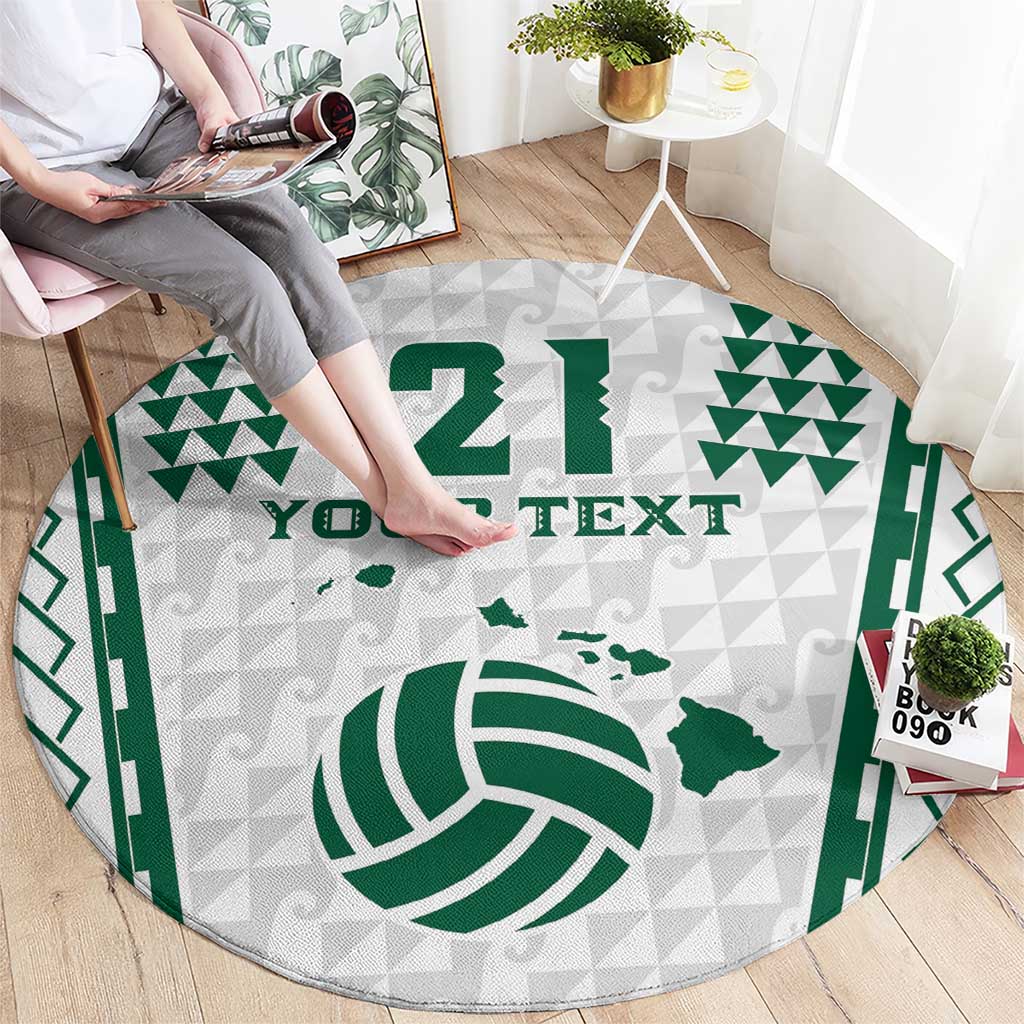 Polynesian Hawaii Volleyball Custom Round Carpet White Kakau with Map Motif