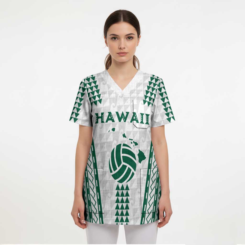 Polynesian Hawaii Volleyball Custom Scrub Top White Kakau with Map Motif - Polynesian Pride