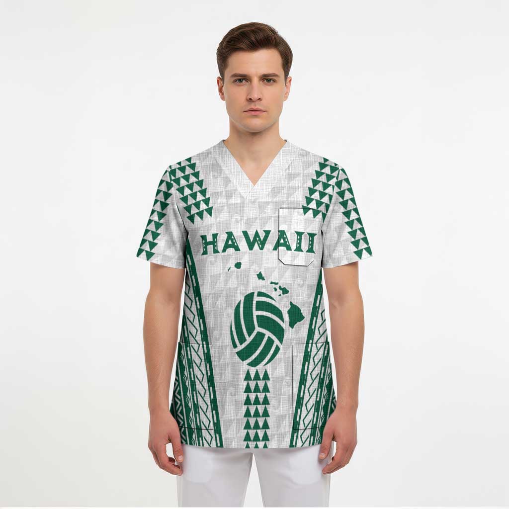 Polynesian Hawaii Volleyball Custom Scrub Top White Kakau with Map Motif - Polynesian Pride