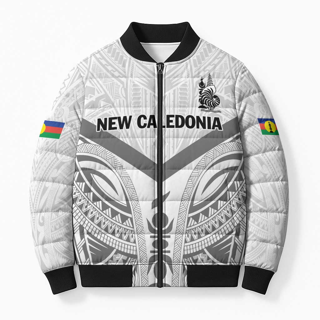 New Caledonia Football Custom Bomber Puffer Jacket Go Champions Les Cagous LT9 Unisex White - Polynesian Pride