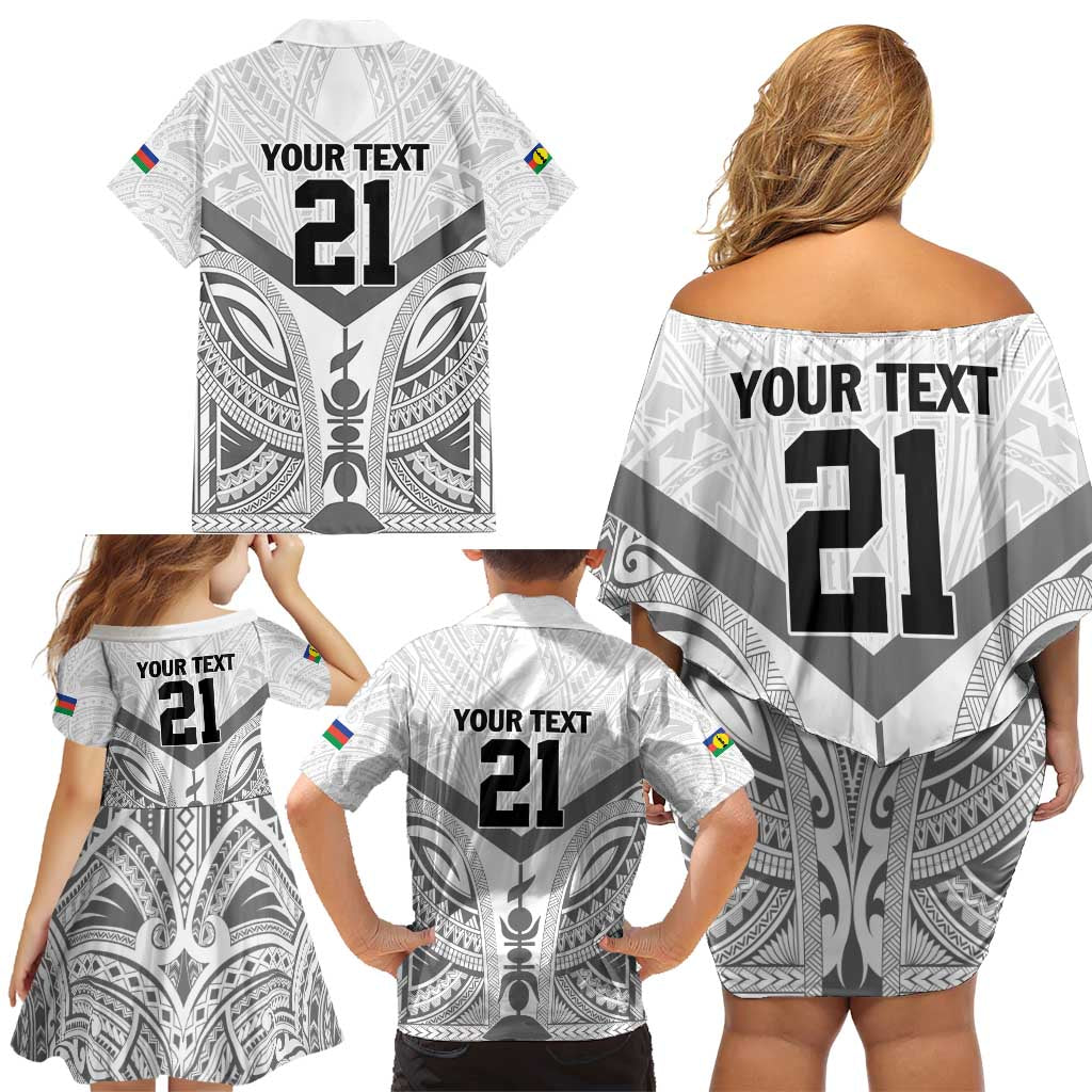 New Caledonia Football Custom Family Matching Off Shoulder Short Dress and Hawaiian Shirt Go Champions Les Cagous