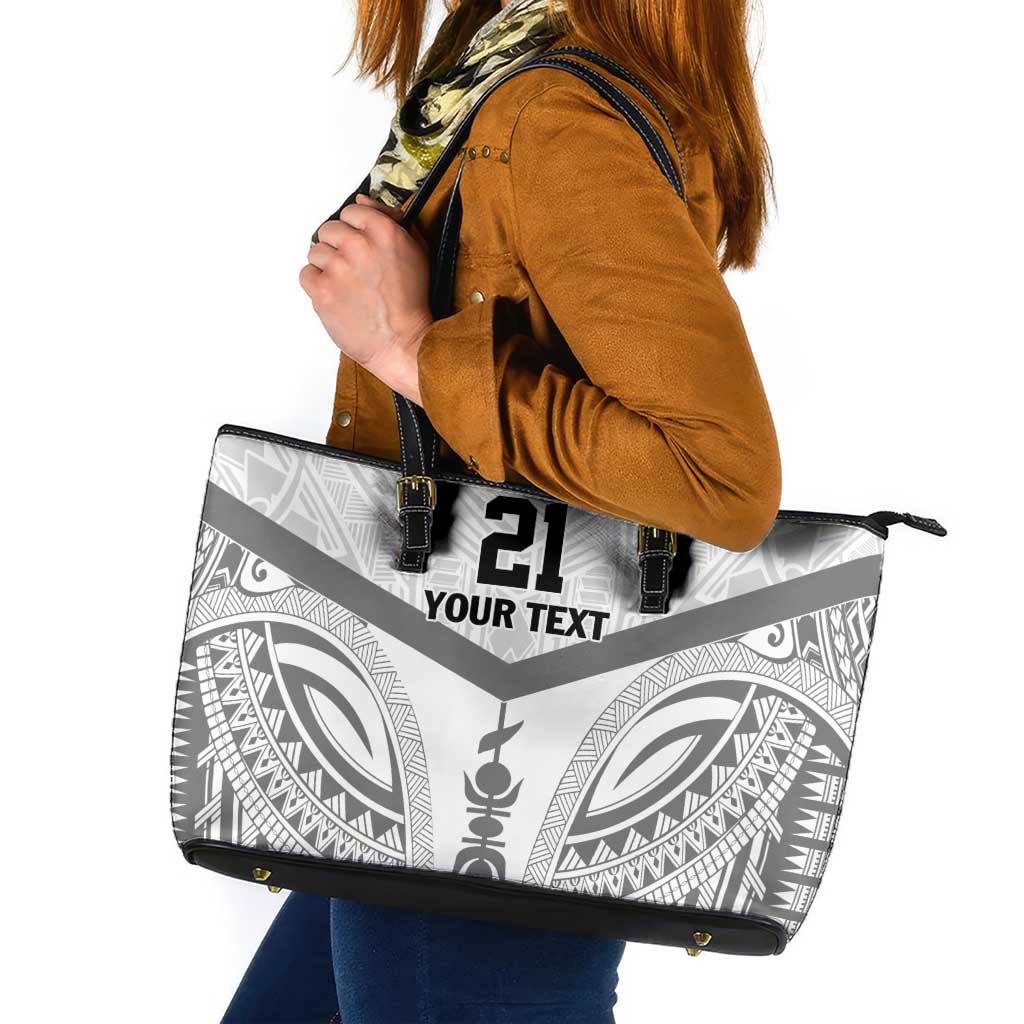 New Caledonia Football Custom Leather Tote Bag Go Champions Les Cagous LT9 White - Polynesian Pride