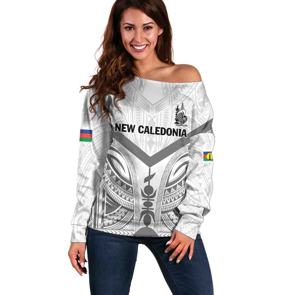 New Caledonia Football Custom Off Shoulder Sweater Go Champions Les Cagous LT9 Women White - Polynesian Pride