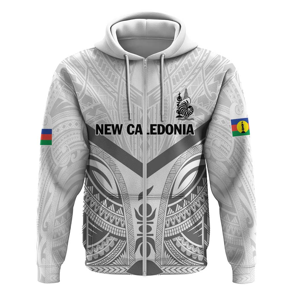 New Caledonia Football Custom Zip Hoodie Go Champions Les Cagous LT9 Zip Hoodie White - Polynesian Pride