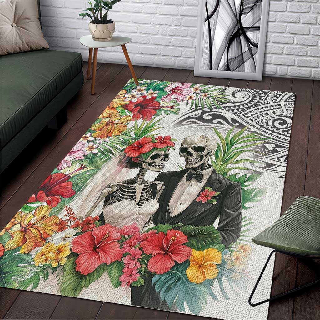 Skeleton Love for Valentine’s Day Area Rug Polynesian Tribal Love Forever
