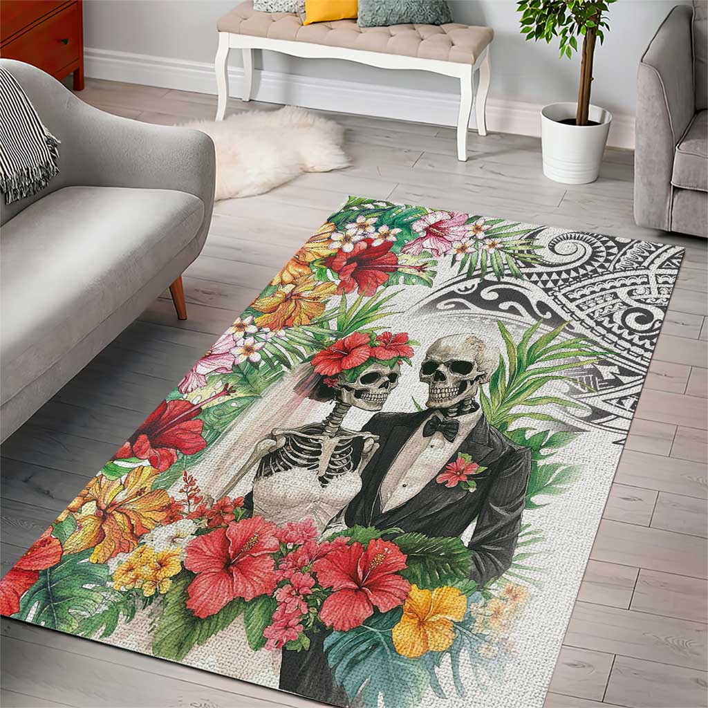 Skeleton Love for Valentine’s Day Area Rug Polynesian Tribal Love Forever