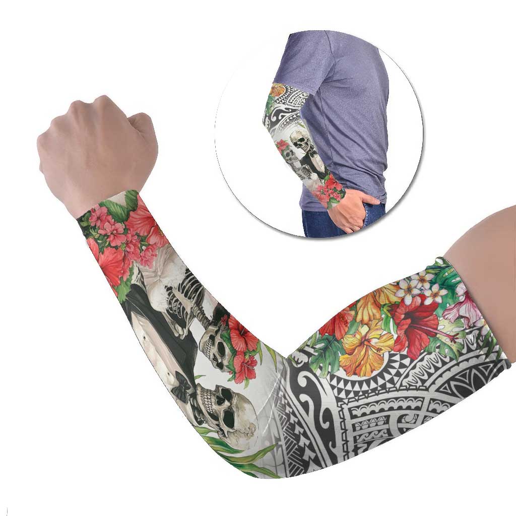 Skeleton Love for Valentines Day Arm Sleeves Polynesian Tribal Love Forever LT9 Set of 2 White - Polynesian Pride