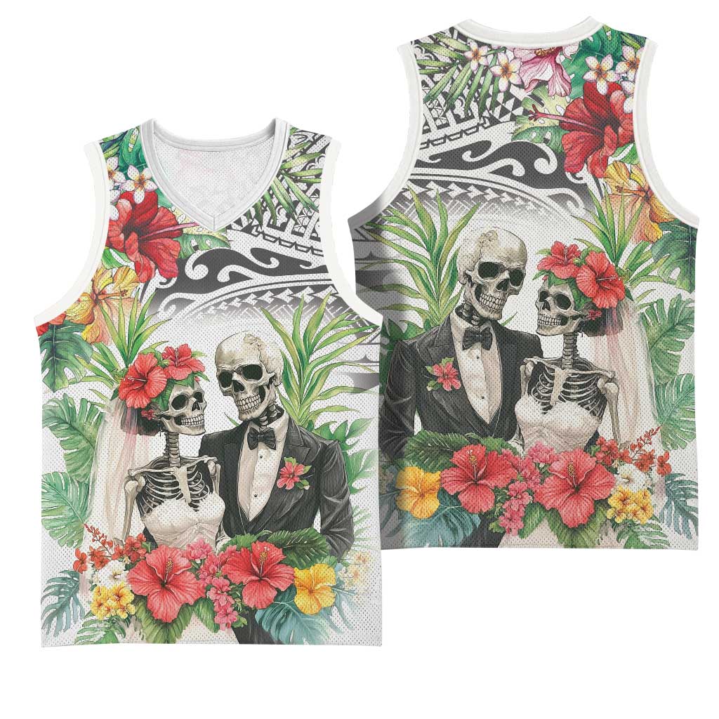 Skeleton Love for Valentine’s Day Basketball Jersey Polynesian Tribal Love Forever - Polynesian Pride