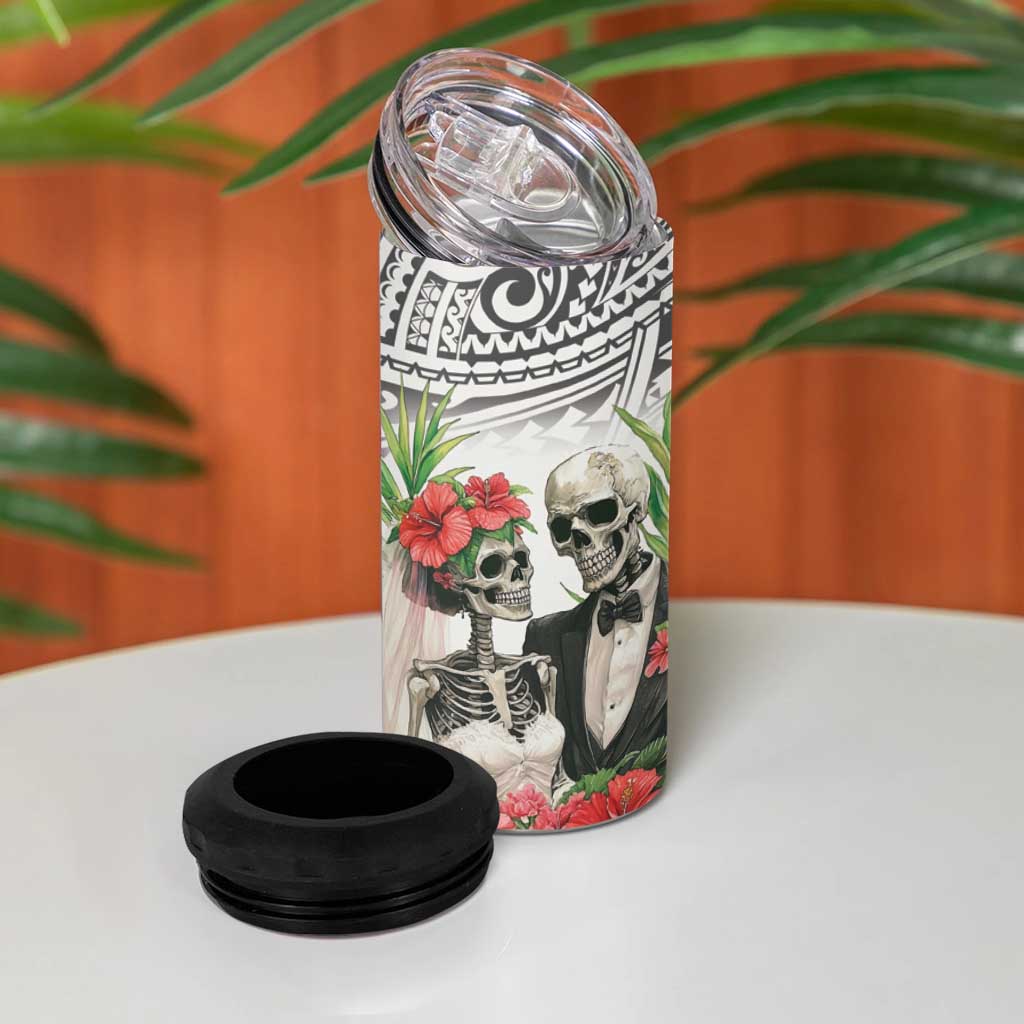 Skeleton Love for Valentine’s Day 4 in 1 Can Cooler Tumbler Polynesian Tribal Love Forever